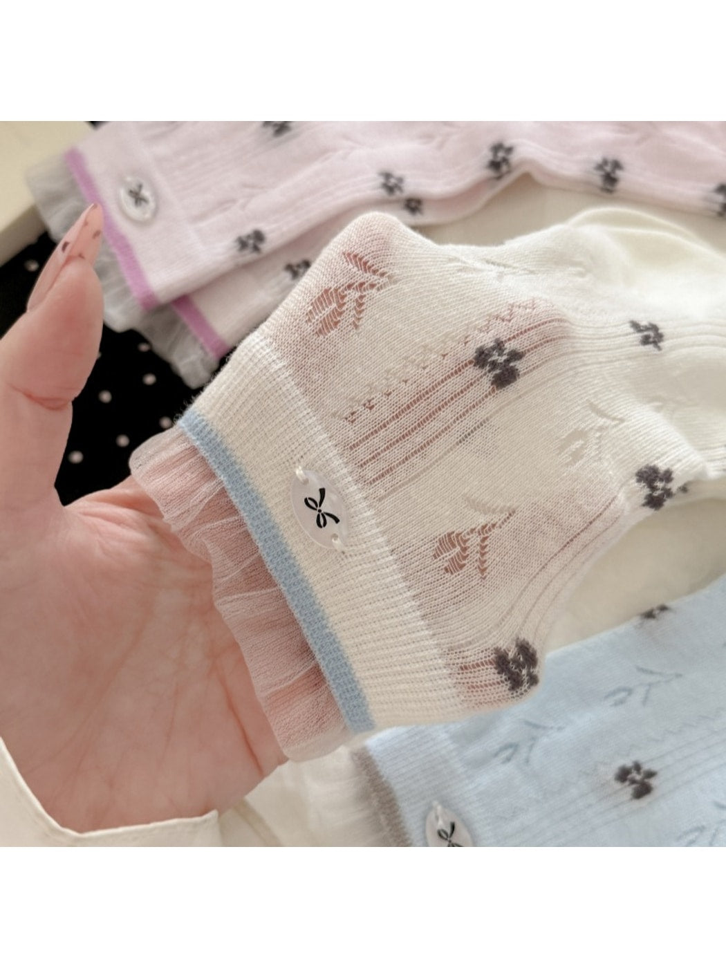Rufia - Sweet Floral Print Bow Detail Crew Socks