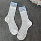 Rufia - Cartoon Dog Tag Mesh Color Block Double Cuff Socks