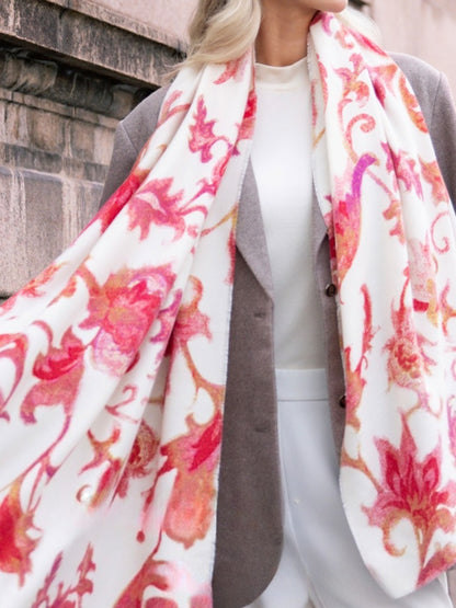 Scarvii - Red Flower Print Scarf & Shawl