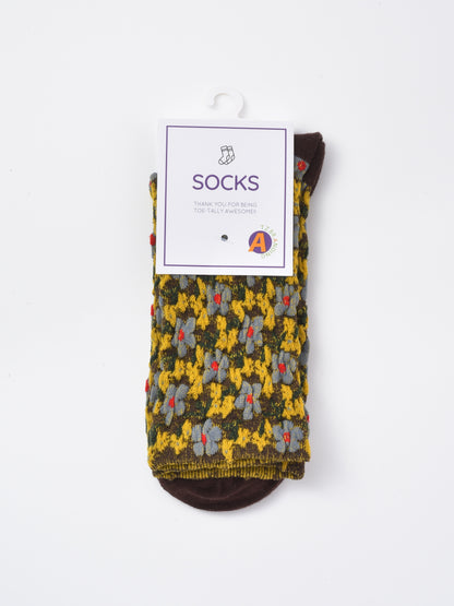 Rufia - Embossed Tiny Floral Pattern Mid-Calf Socks