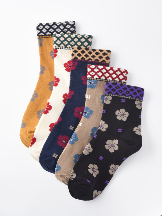 Rufia - Colorful Floral Pattern Mid-Calf Socks