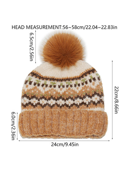 Haila Fair Isle Knit Pom Pom Beanie