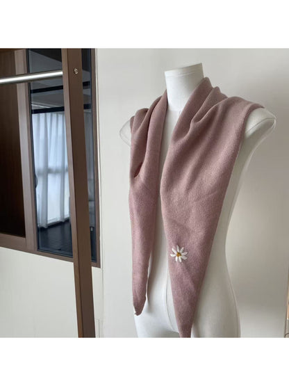 Scarvii - Daisy Detail Triangle Knit Scarf