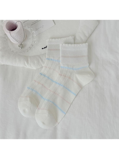 Rufia - Pastel Openwork Ruffle Crew Socks