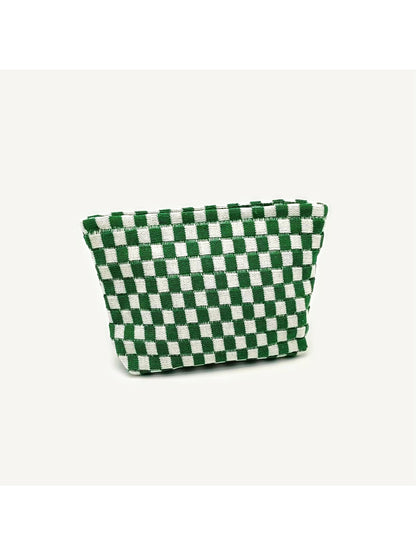 Cosbai - Colorblock Checkered Knit Zip Pouch