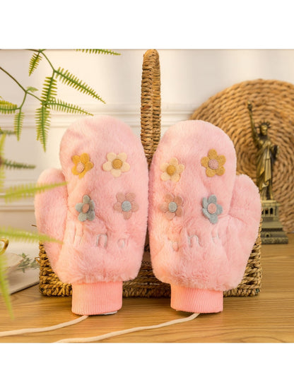 Gloving - Floral Accent Plush Winter Mittens