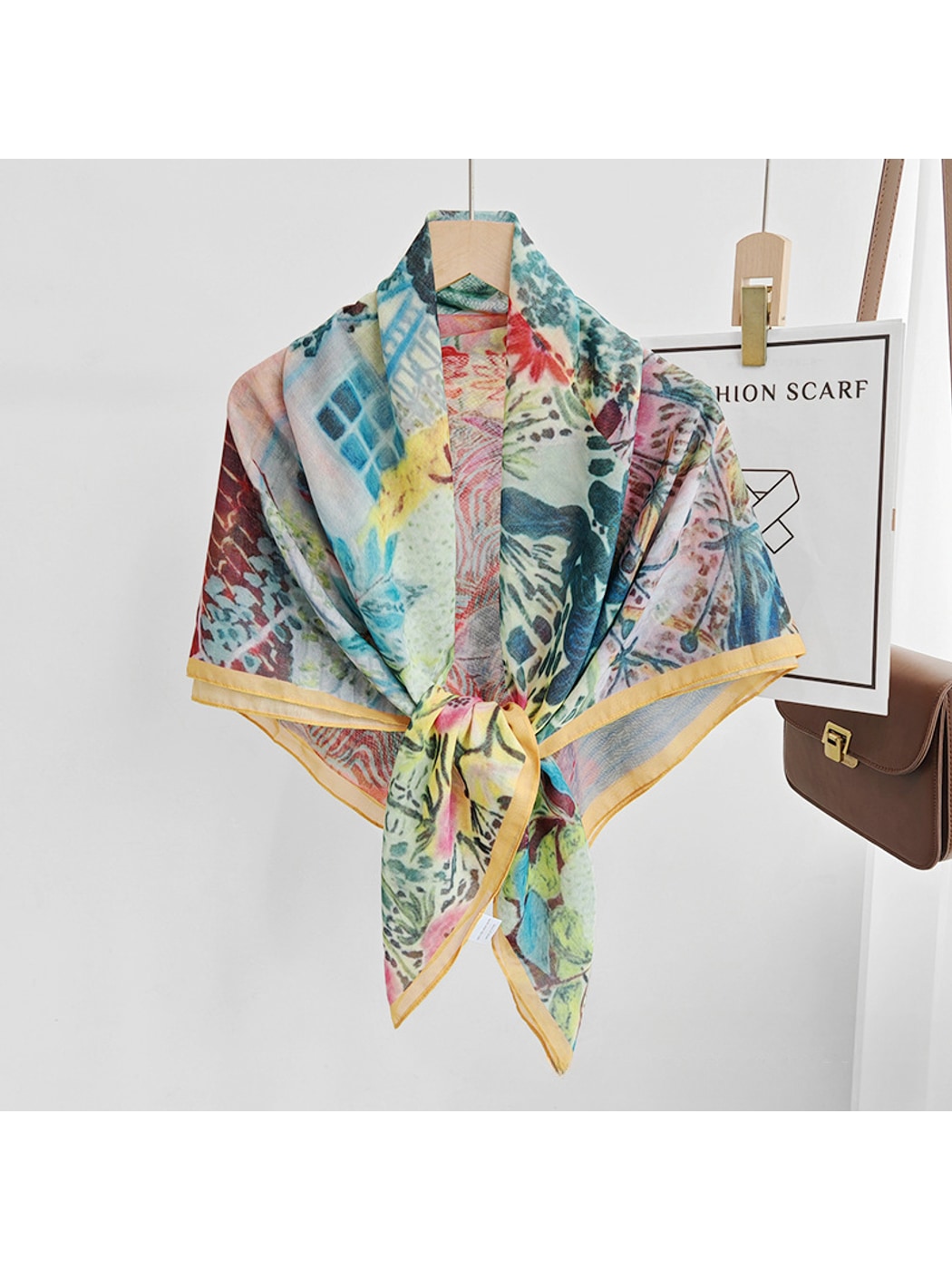 Scarvii - Yellow Border Floral Print Square Scarf