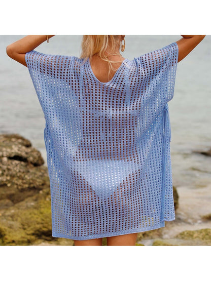Crosa - Hollow-Out Solid Color Loose Beach Cover Up Dress