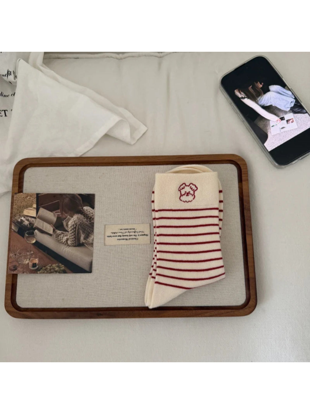 Rufia - Animal Face and Stripe Crew Socks