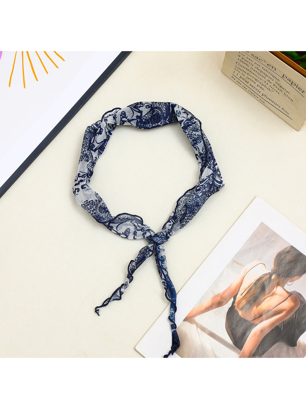Scarvii - Muted Blue Floral Printed Triangle Bandana