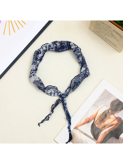 Scarvii - Muted Blue Floral Printed Triangle Bandana