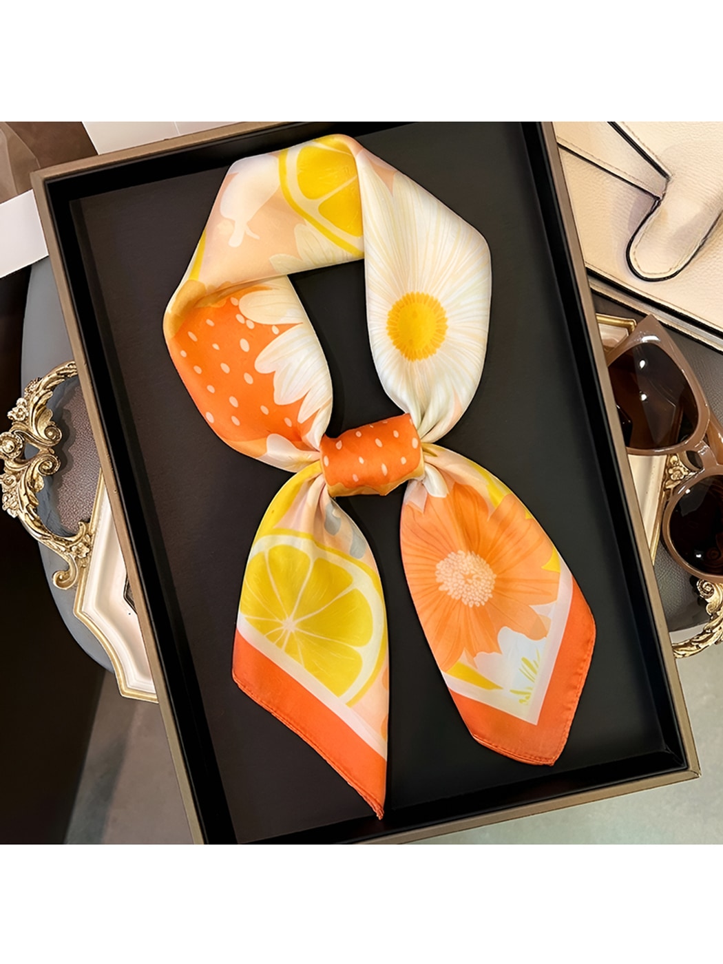 Scarvii - Floral Fruit Print Decorative Square Scarf
