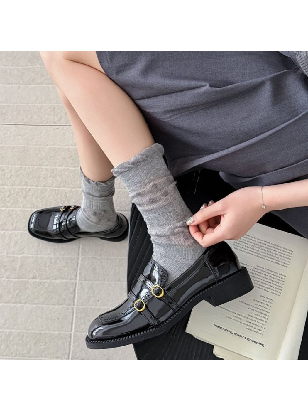 Rufia - Dot Texture Ruffle Cuff Crew Socks product image 3