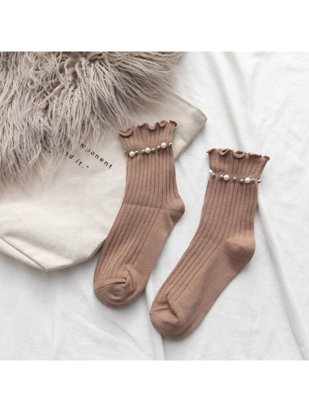 Rufia - Beaded Trim Ribbed Crew Socks product image 9