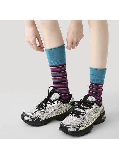 Rufia - Retro Stripe Color Block Crew Socks