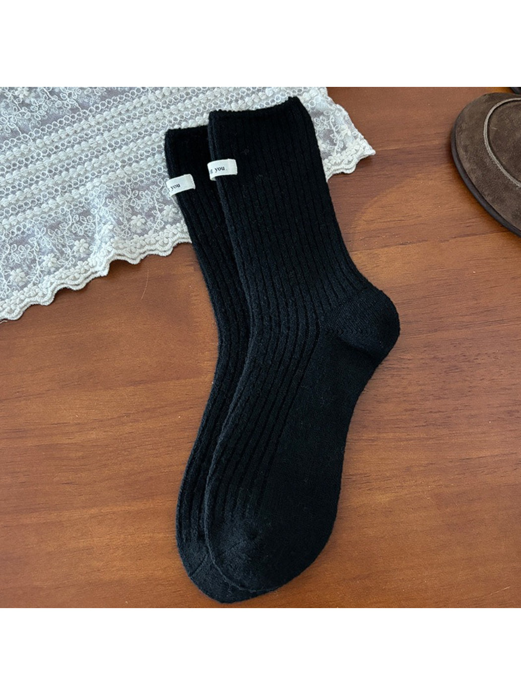Rufia - Cozy Solid Rib Knit Crew Socks