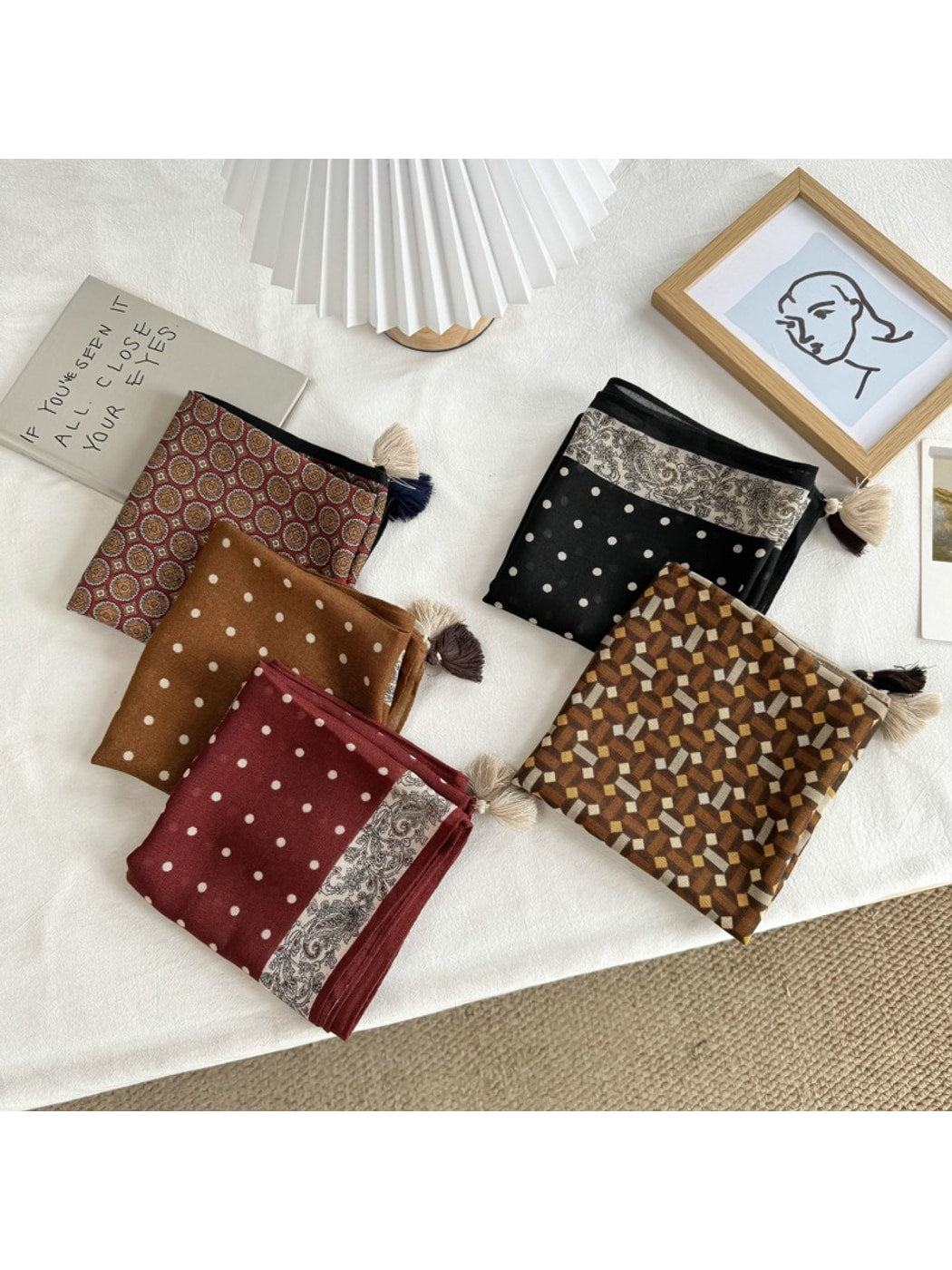 Scarvii - Polka Dot and Geometric Print Square Scarf
