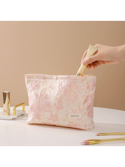 Cosbai - Embossed Floral Storage Pouch Makeup Bag