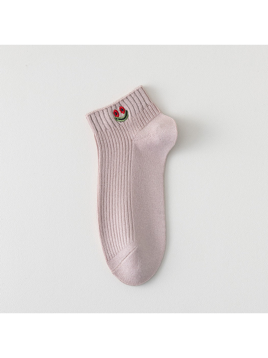 Rufia - Smiley Face Embroidered Ribbed Ankle Socks