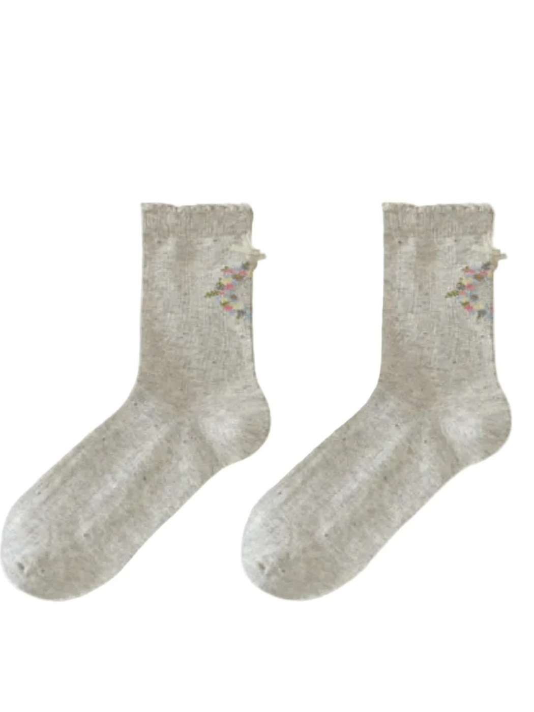 Rufia - Floral Wreath Ruffled Cuff Crew Socks