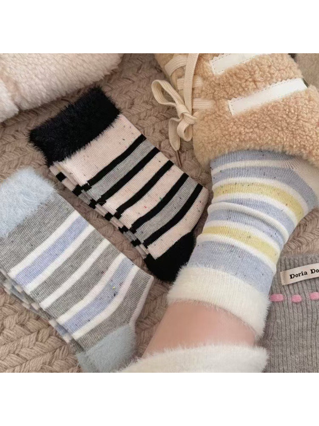 Rufia - Fuzzy Stripe Cozy Crew Socks