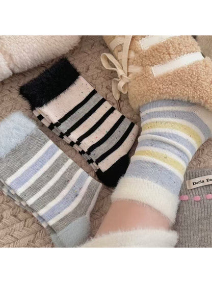 Rufia - Fuzzy Stripe Cozy Crew Socks