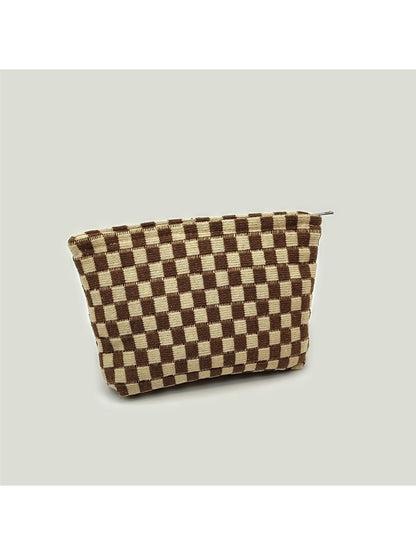 Cosbai - Colorblock Checkered Knit Zip Pouch