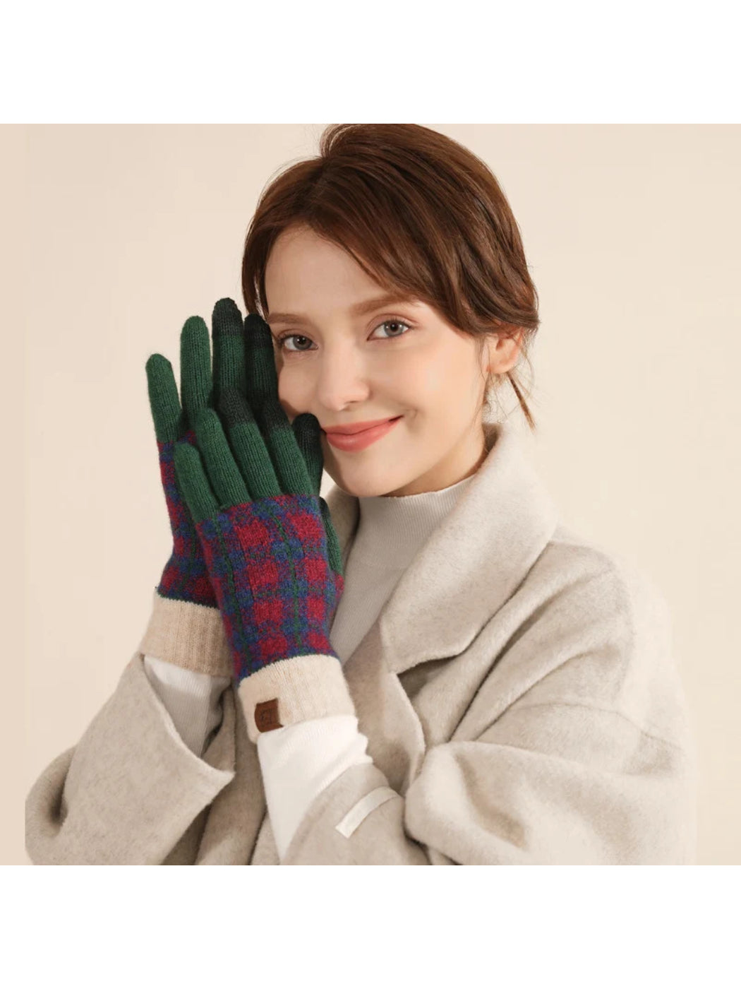 Gloving - Colorblock Plaid Knit Winter Gloves
