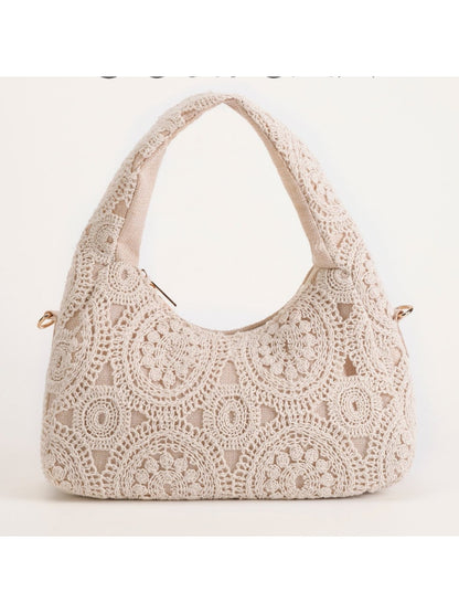 Cosbai - Beige Floral Woven Style Handbag