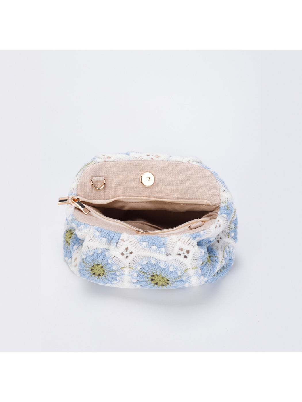 Cosbai makeup pouch open, displaying spacious interior for cosmetics storage