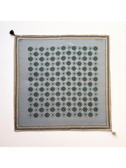 Scarvii - Blue Floral Pattern Tassel Square Scarf