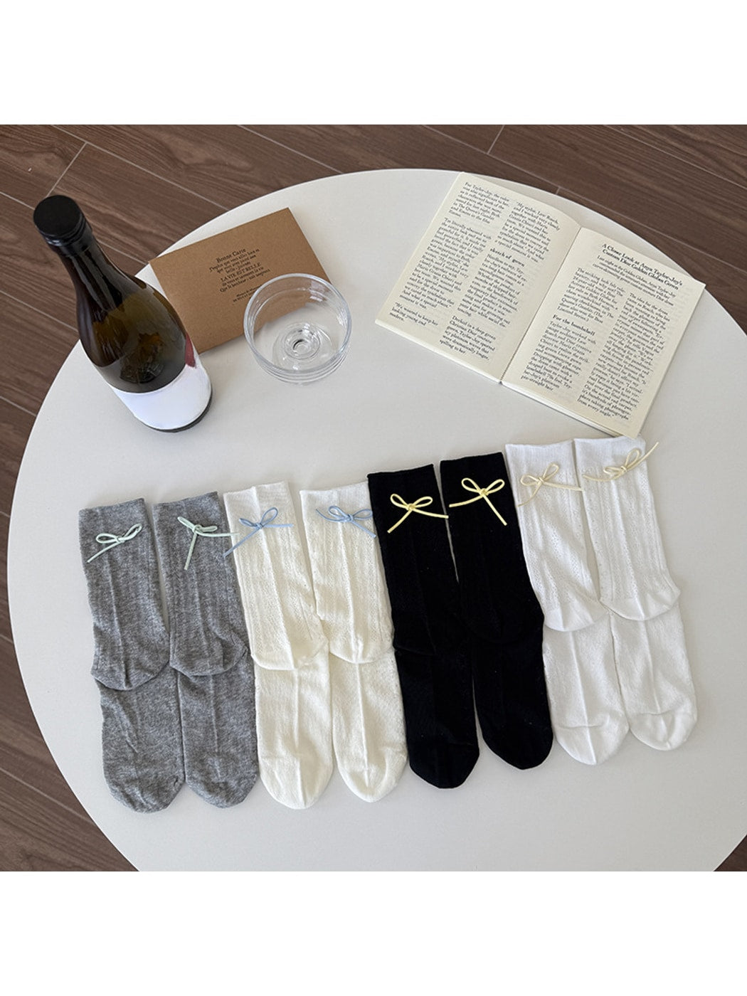 Rufia - Sweet Style Bow Accent Ribbed Crew Socks
