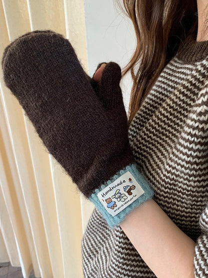 Gloving - Classic Color-Block Full-Cover Knitted Mittens