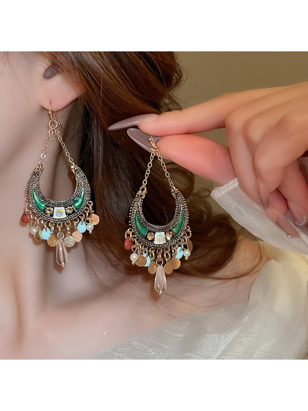 Earwish – Boho Moon Drop Tassel Earrings