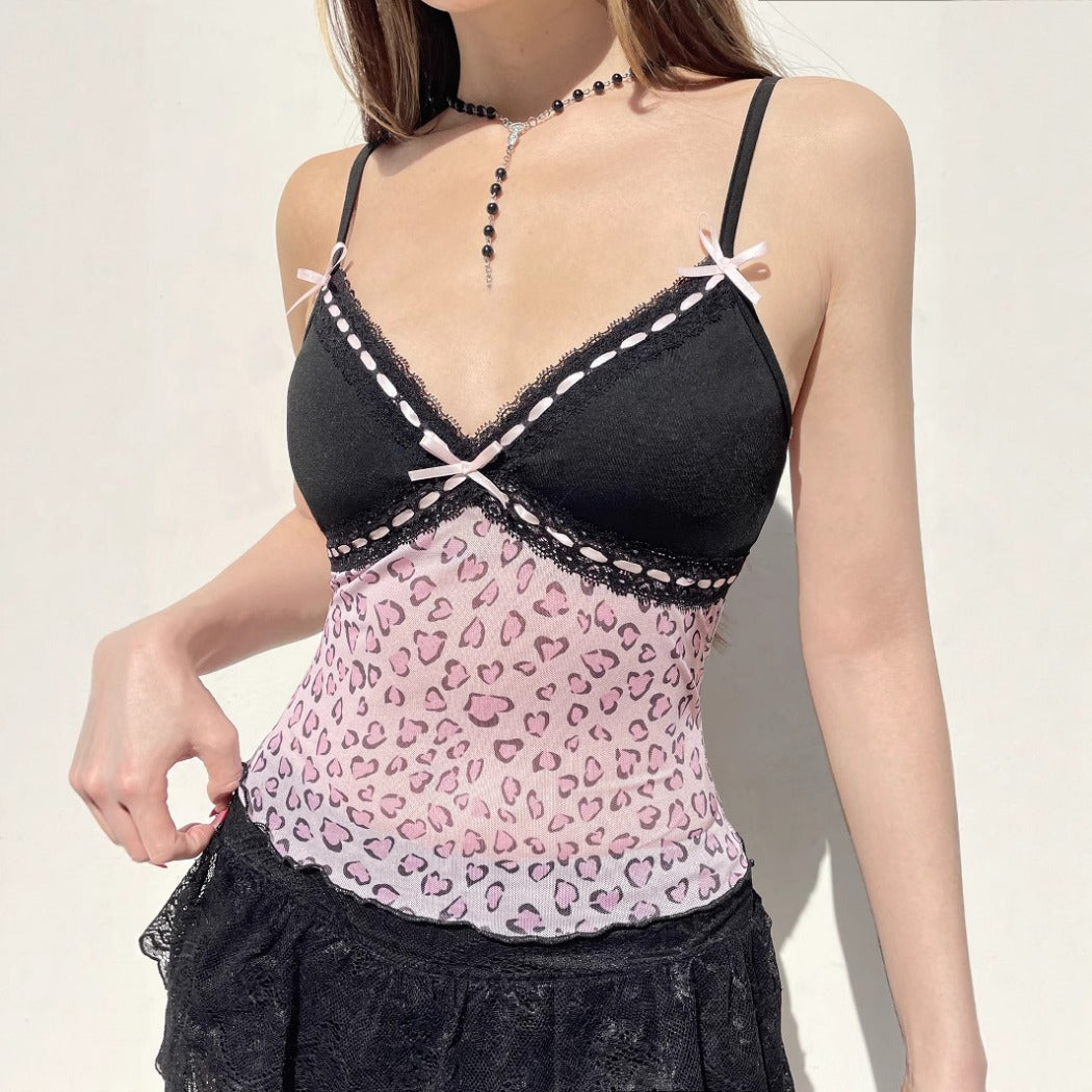 Vesty - Leopard Corset Tank Top with Bow