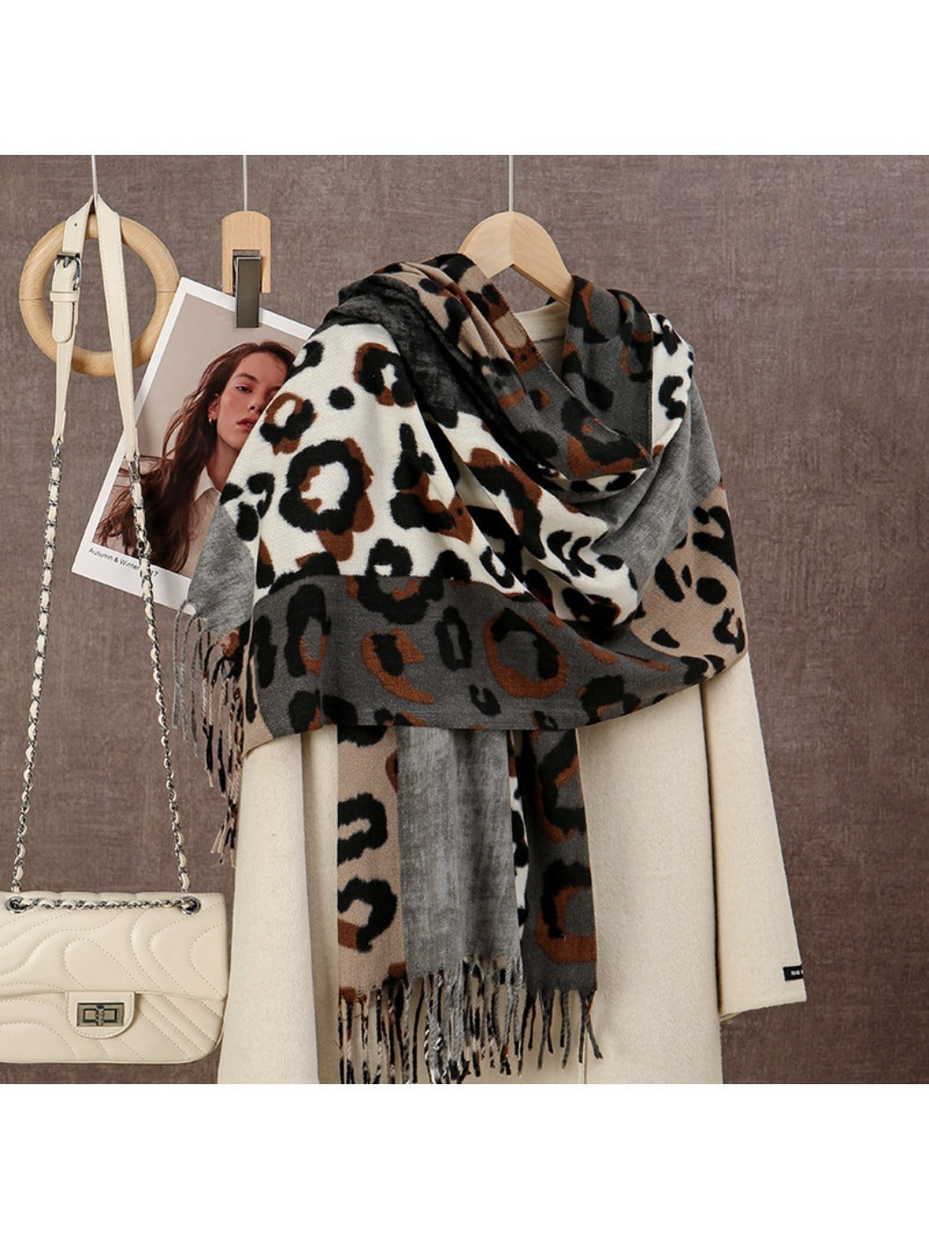 Scarvii - Leopard Patchwork Tassel Winter Scarf