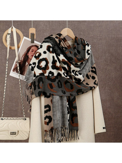 Scarvii - Leopard Patchwork Tassel Winter Scarf