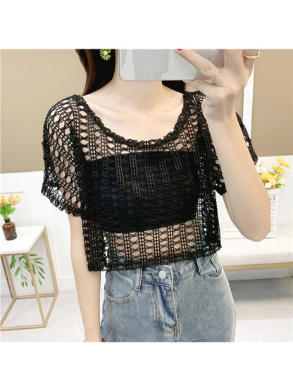 Crosa - Solid Color Openwork Cover Up