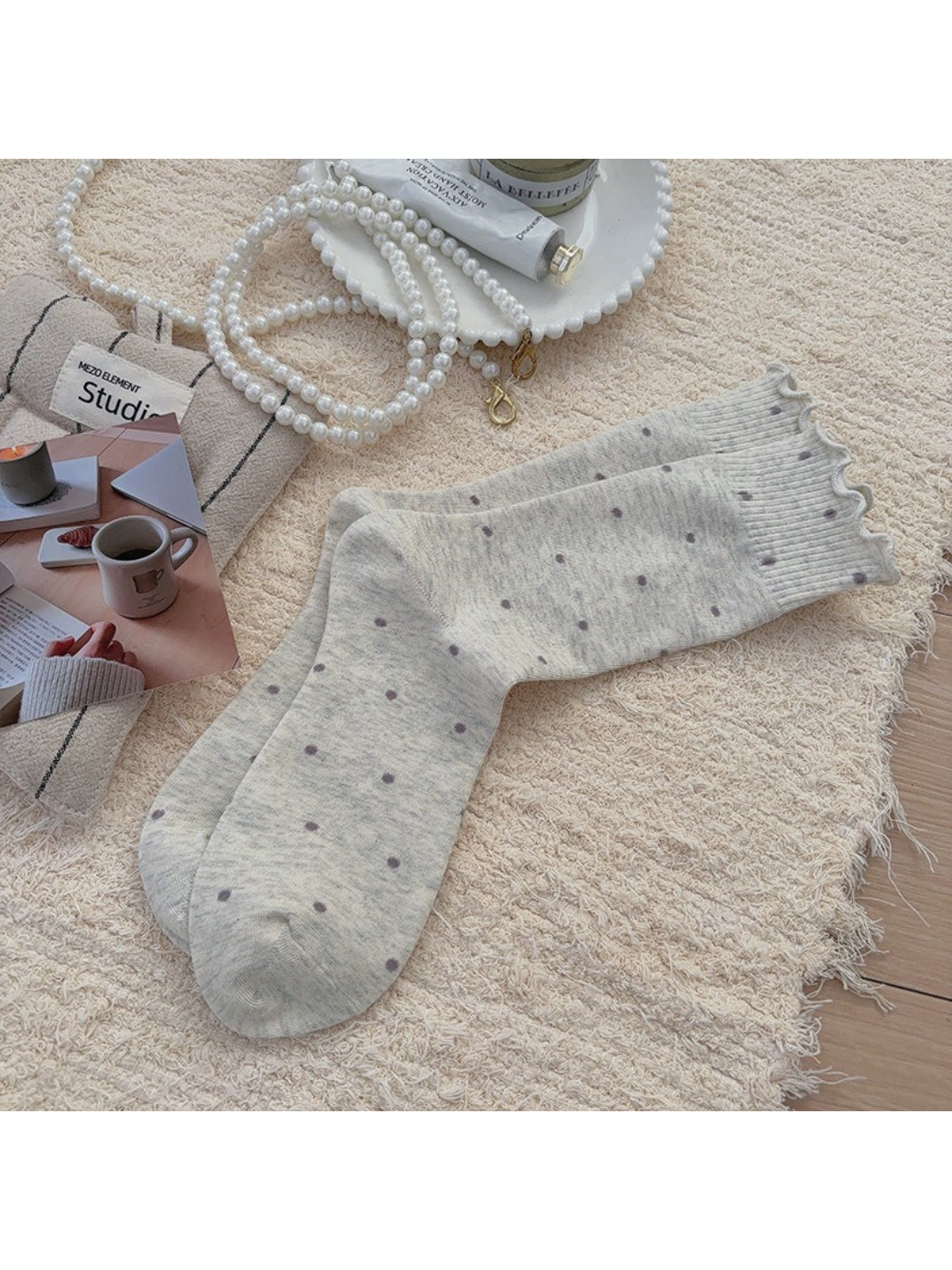 Rufia - Soft Polka Dot Ruffled Crew Socks product image 7