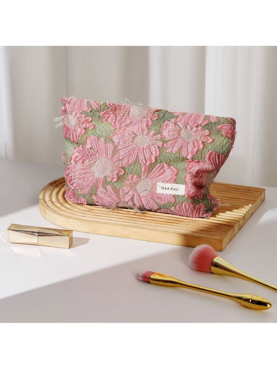 Cosbai - Floral Cosmetic Pouch with Textured Flower Bag