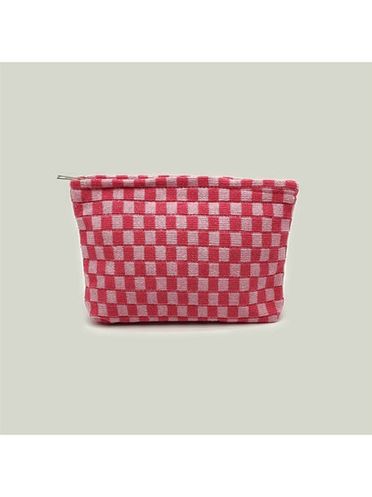 Cosbai - Colorblock Checkered Knit Zip Pouch
