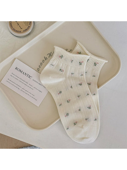 Rufia - Floral Pattern Roll Top Ankle Socks