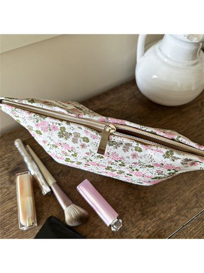 Cosbai - Floral Print Zipper Cosmetic Organizer Bag