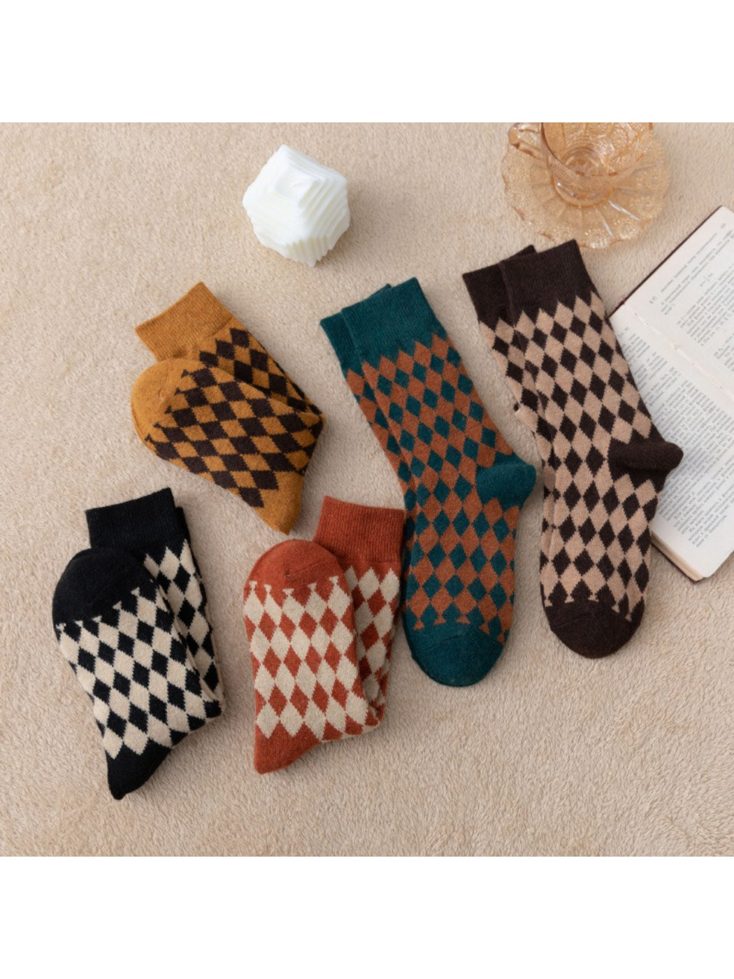 Rufia - Retro Argyle Warm Crew Socks