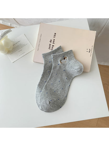 Rufia - Dog Embroidery Polka Dot Ankle Socks
