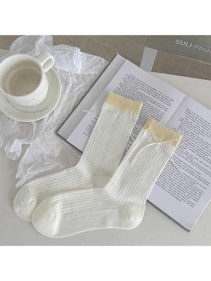 Rufia - Color Block Bow Detail Casual Crew Socks