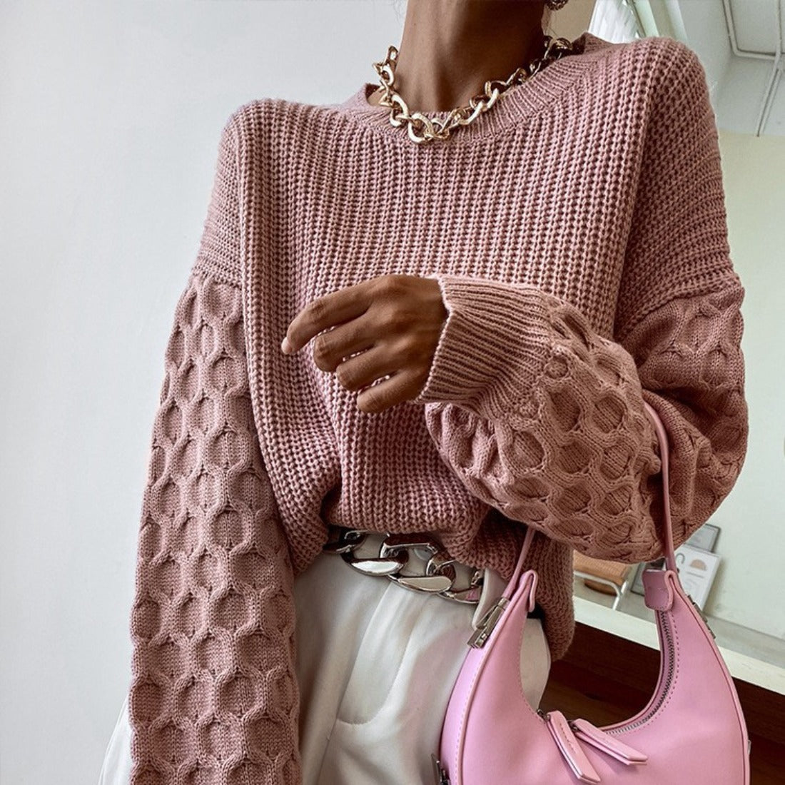 Crosa - Fashionable Solid Color Knitted Sweater