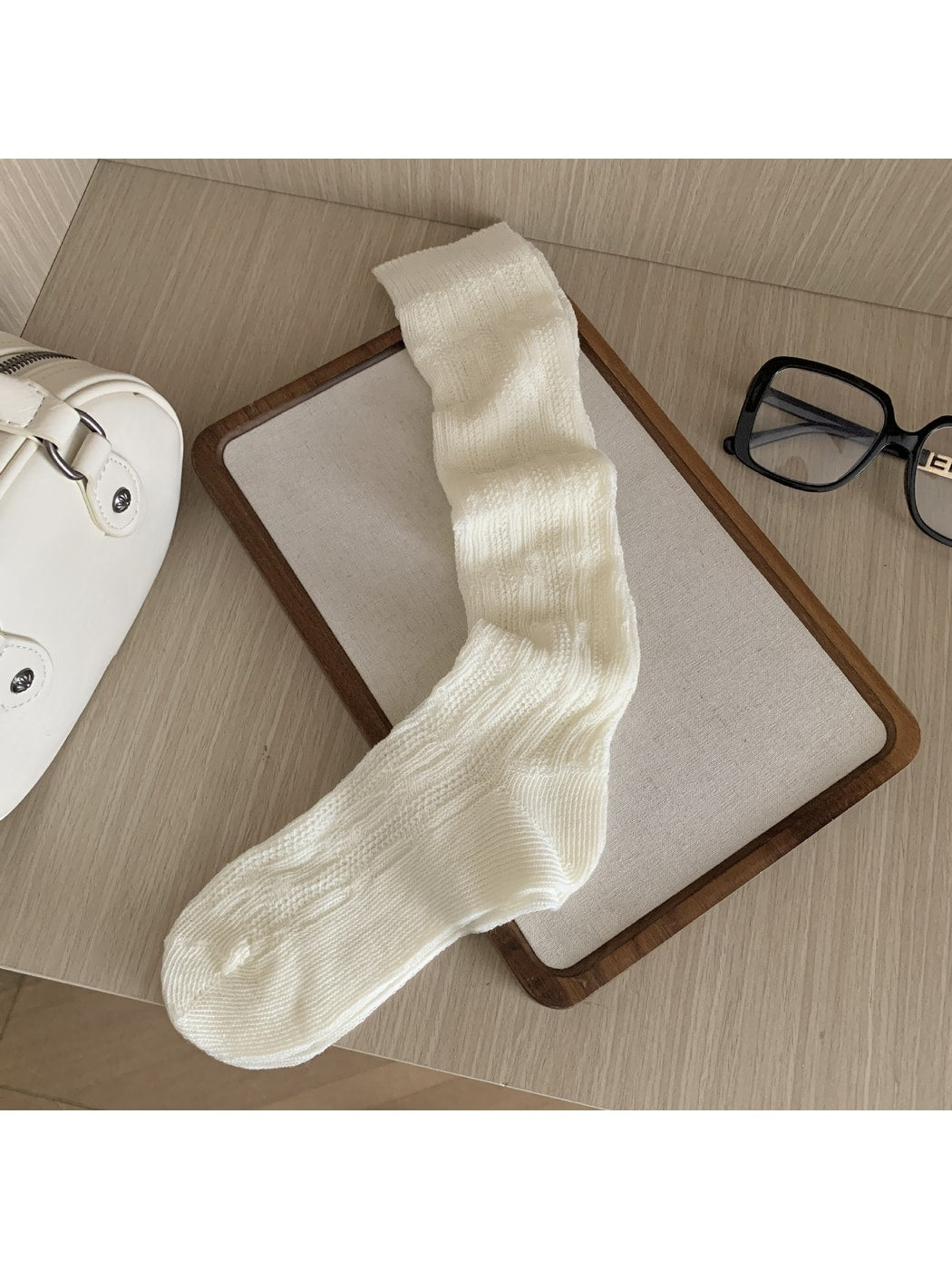 Rufia - Solid Color Knit Casual Knee-high Socks