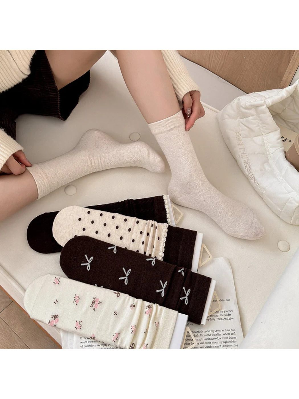 Rufia - Floral Bow Knit Crew Socks