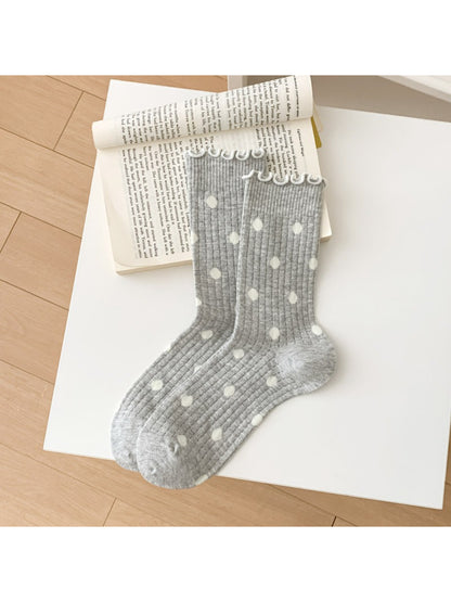 Rufia - Polka Dot Ruffle Trim Crew Socks